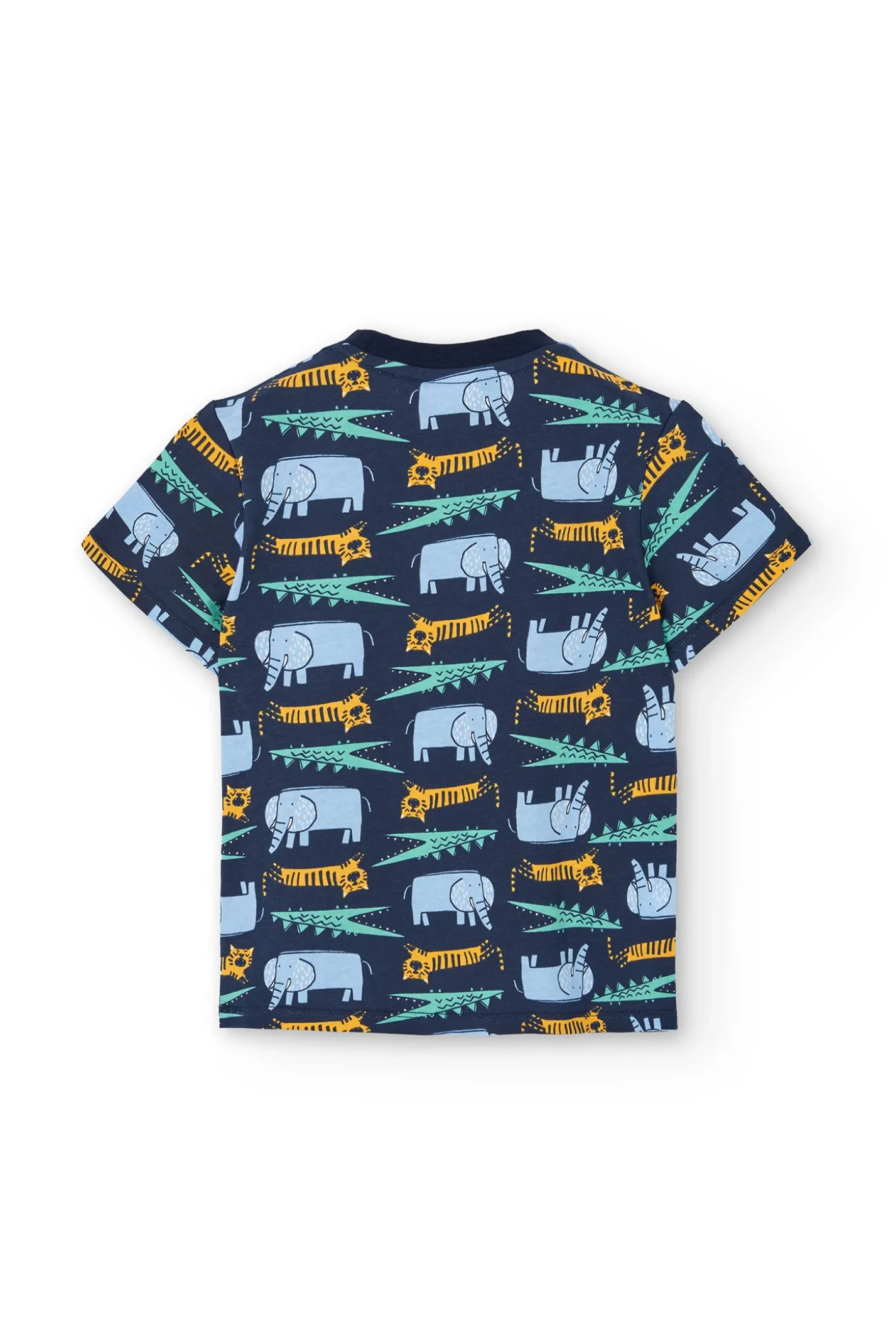 Pigiama in maglia per bambino con stampa di animali color blu