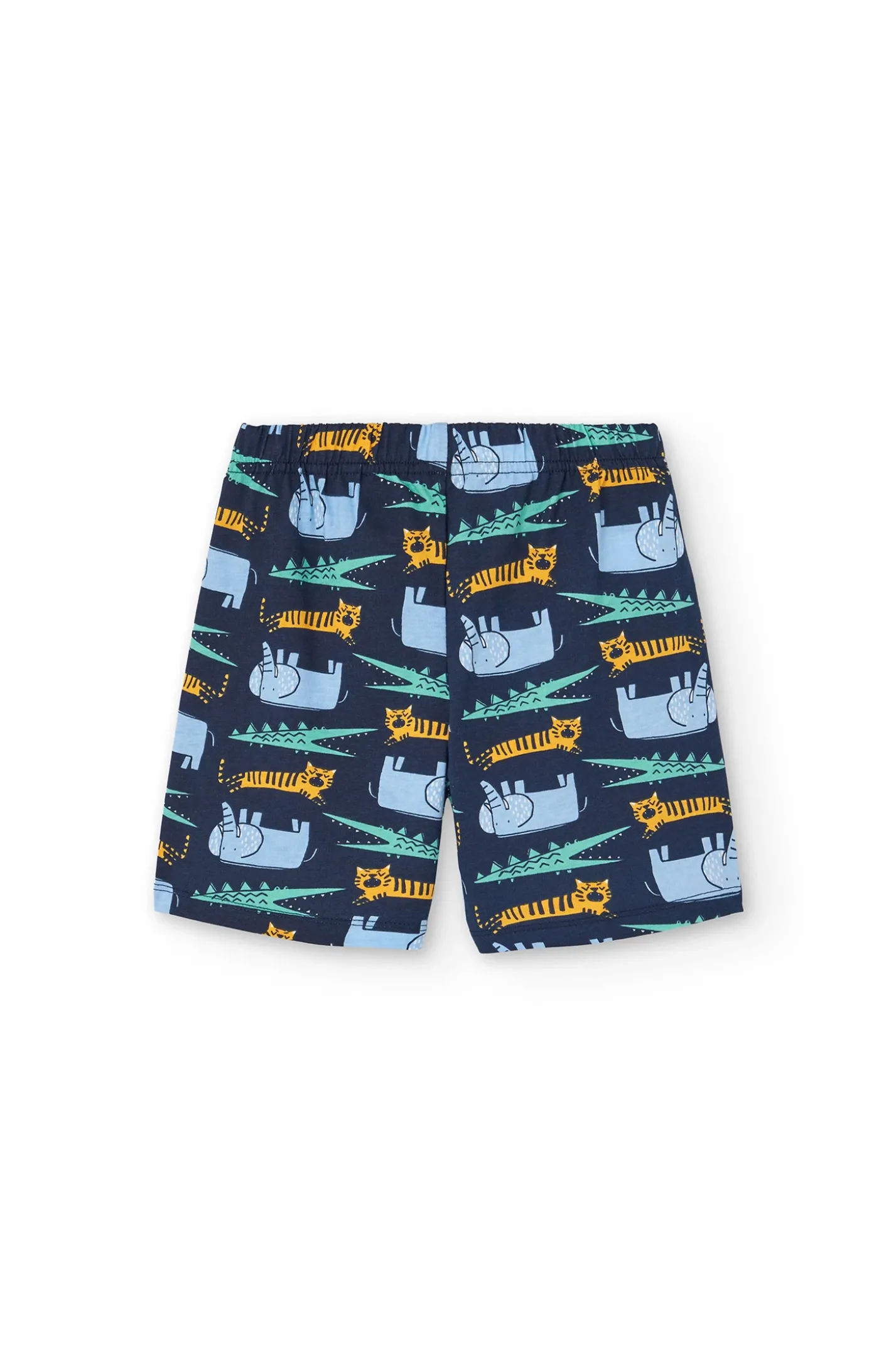 Pigiama in maglia per bambino con stampa di animali color blu