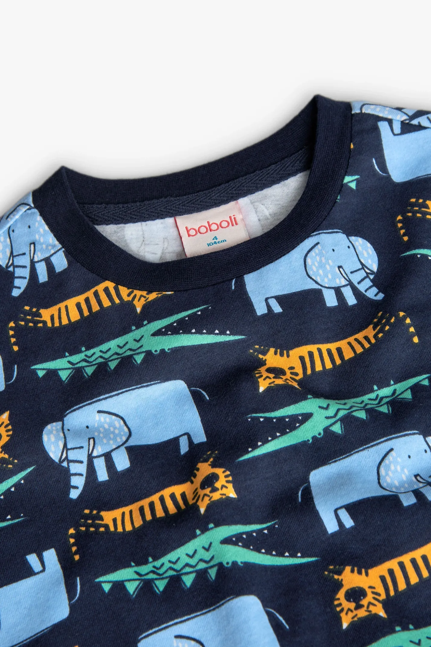 Pigiama in maglia per bambino con stampa di animali color blu