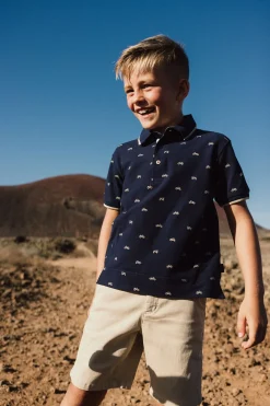 Polo in piqué per bambino con stampa in blu marino