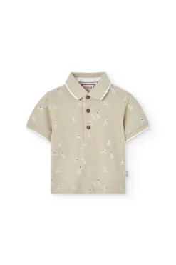Polo in piqué per bambino con stampa di zebre in colore beige