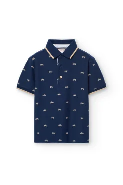 Polo in piqué per bambino con stampa in blu marino