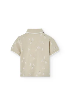 Polo in piqué per bambino con stampa di zebre in colore beige