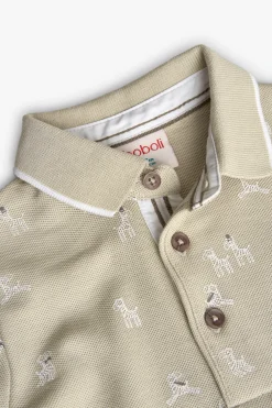 Polo in piqué per bambino con stampa di zebre in colore beige