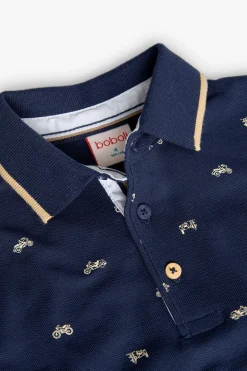 Polo in piqué per bambino con stampa in blu marino