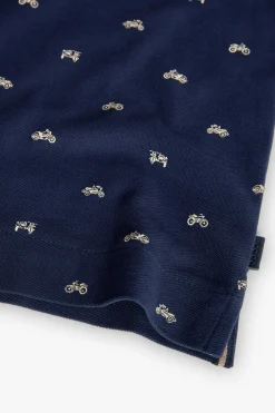 Polo in piqué per bambino con stampa in blu marino