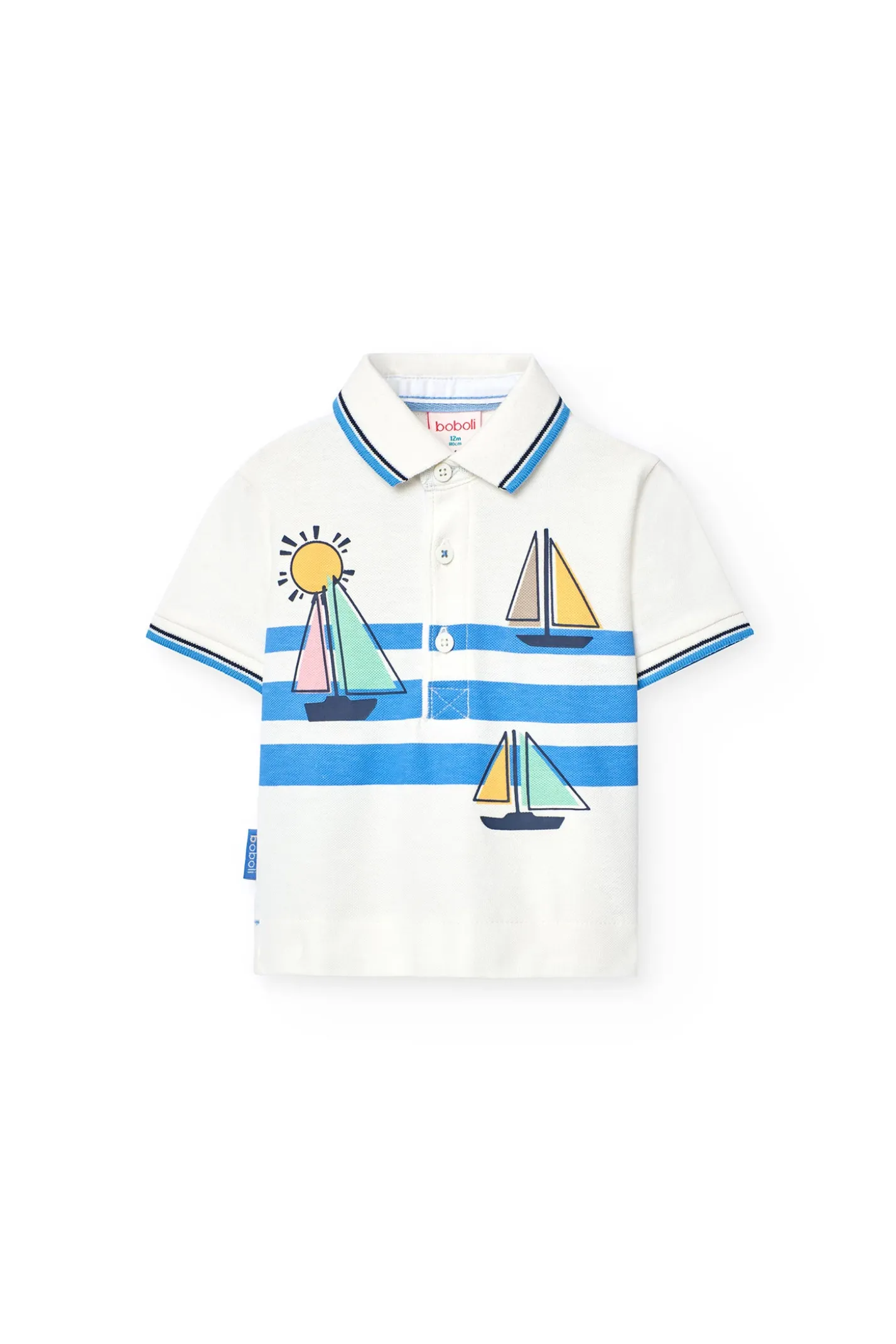 Polo lavorato a maglia per neonato di colore bianco con stampa nautica.