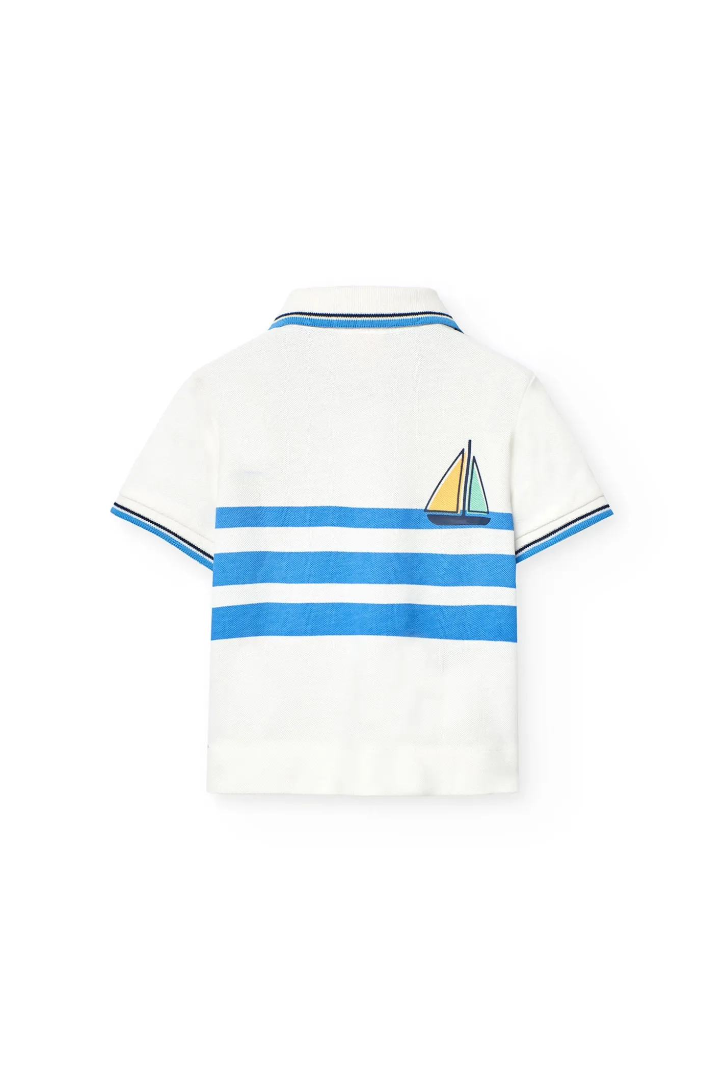 Polo lavorato a maglia per neonato di colore bianco con stampa nautica.