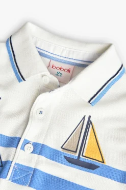 Polo lavorato a maglia per neonato di colore bianco con stampa nautica.