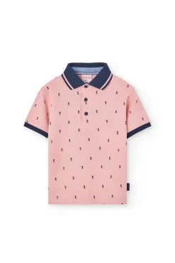 Polo piqué per bambino con stampa in colore rosa