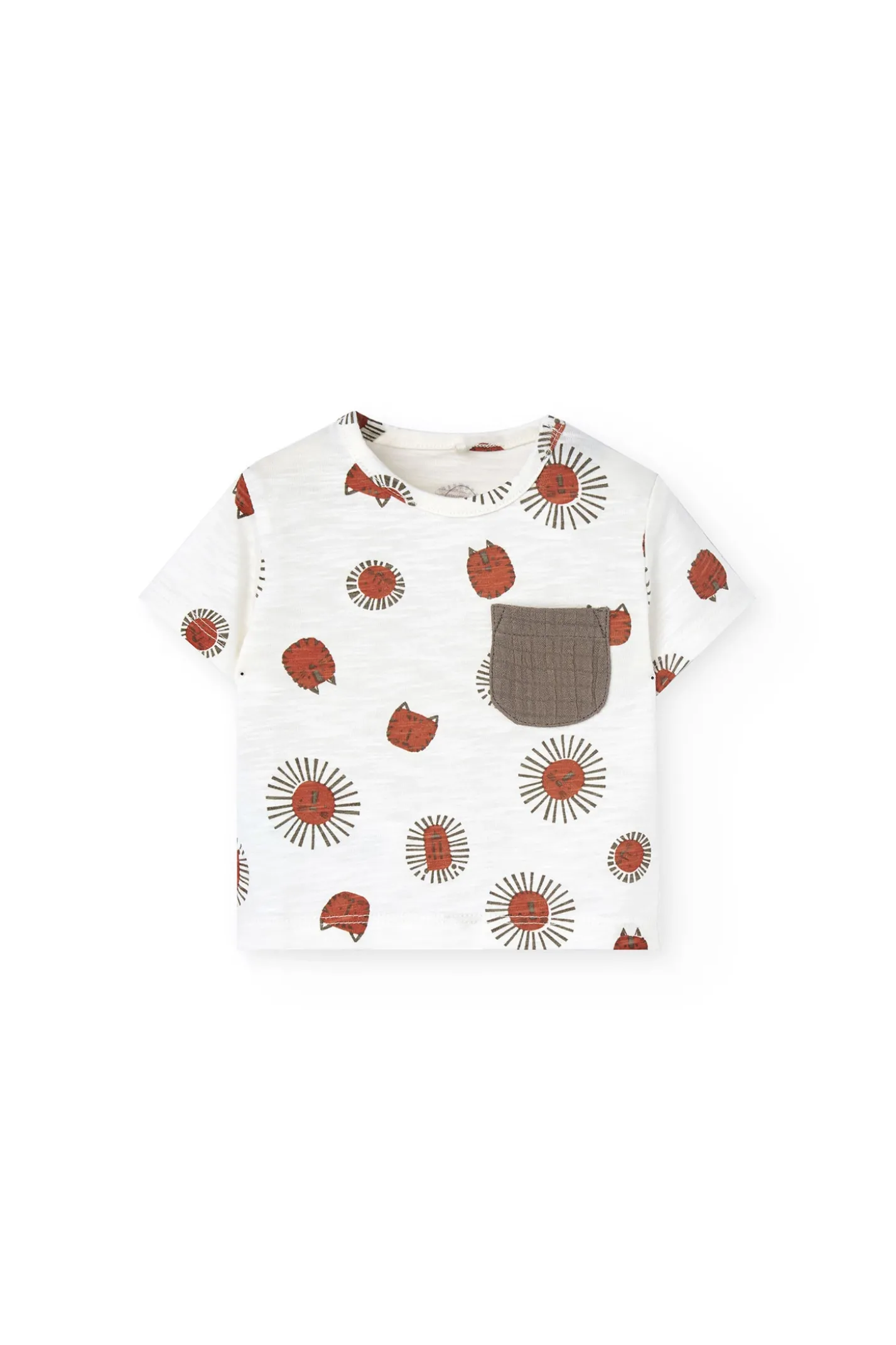 Set bambino in maglia con stampa di t-shirt e pantaloncini nei colori chiari e marroni.