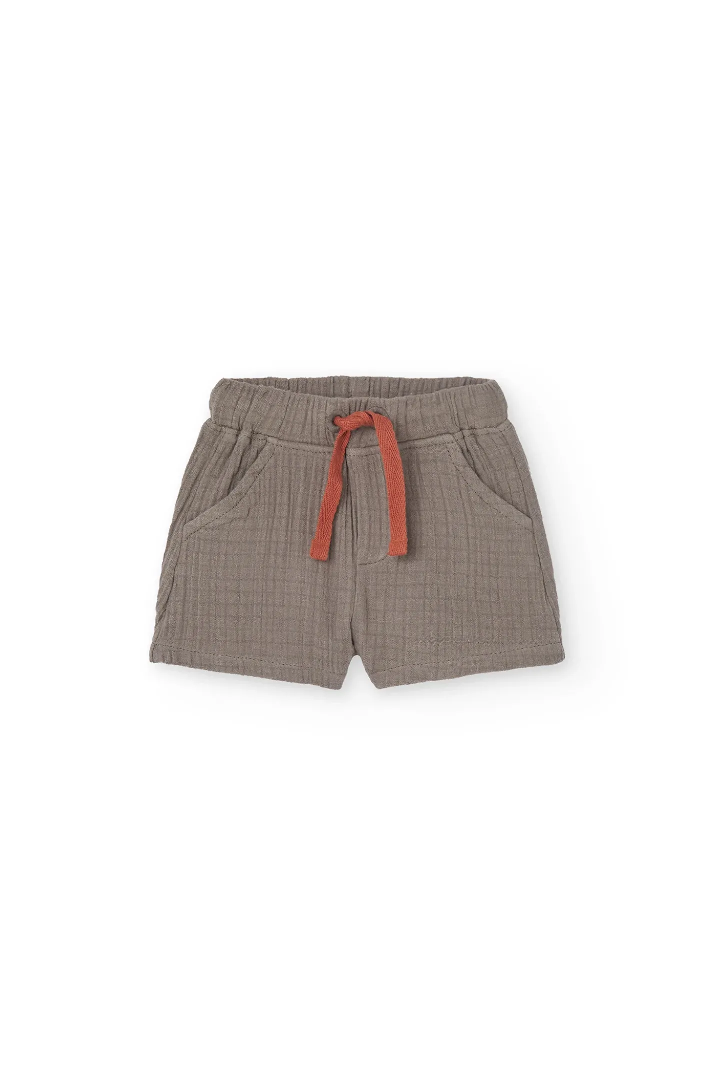 Set bambino in maglia con stampa di t-shirt e pantaloncini nei colori chiari e marroni.