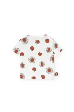 Set bambino in maglia con stampa di t-shirt e pantaloncini nei colori chiari e marroni.