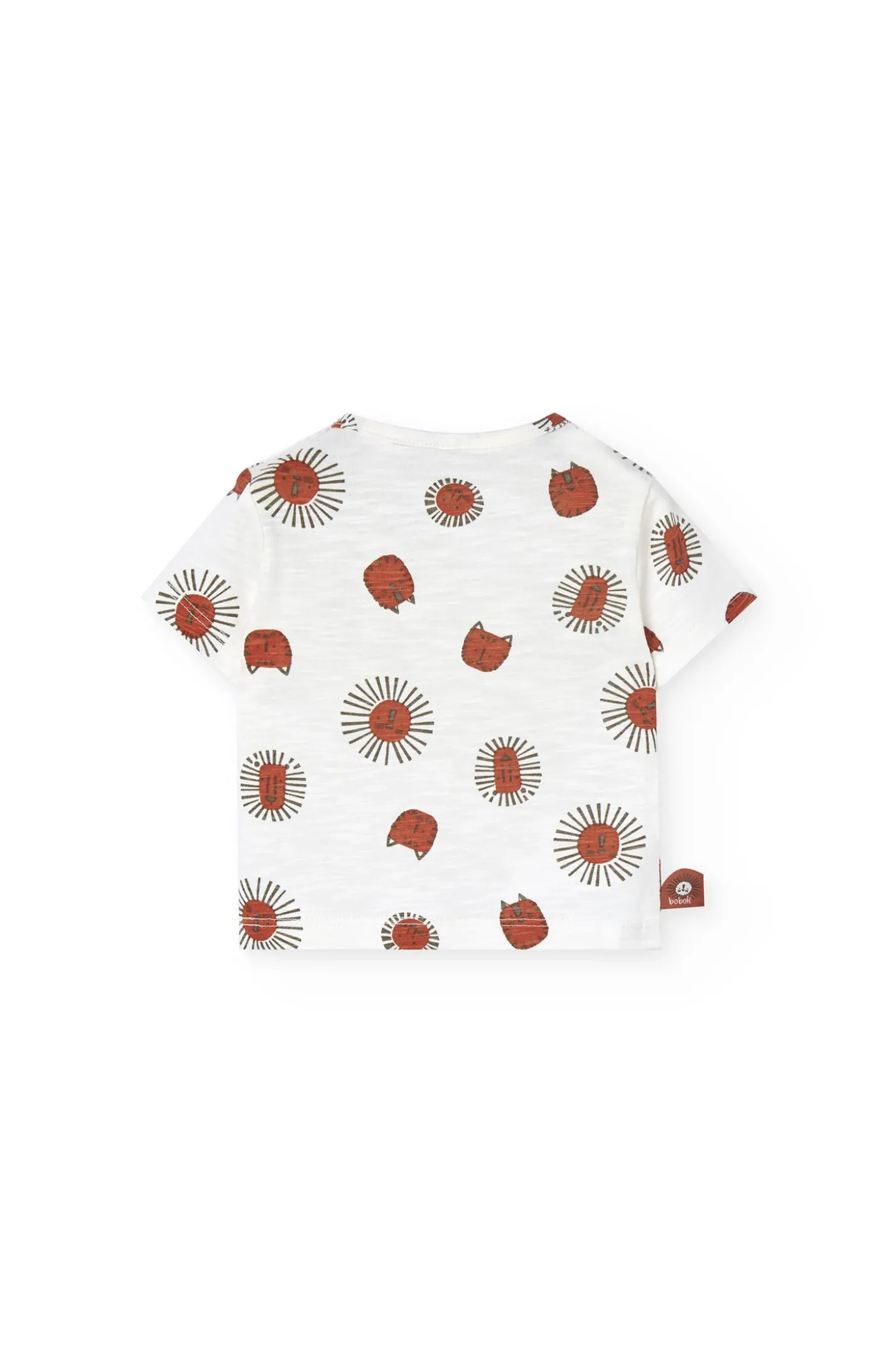 Set bambino in maglia con stampa di t-shirt e pantaloncini nei colori chiari e marroni.