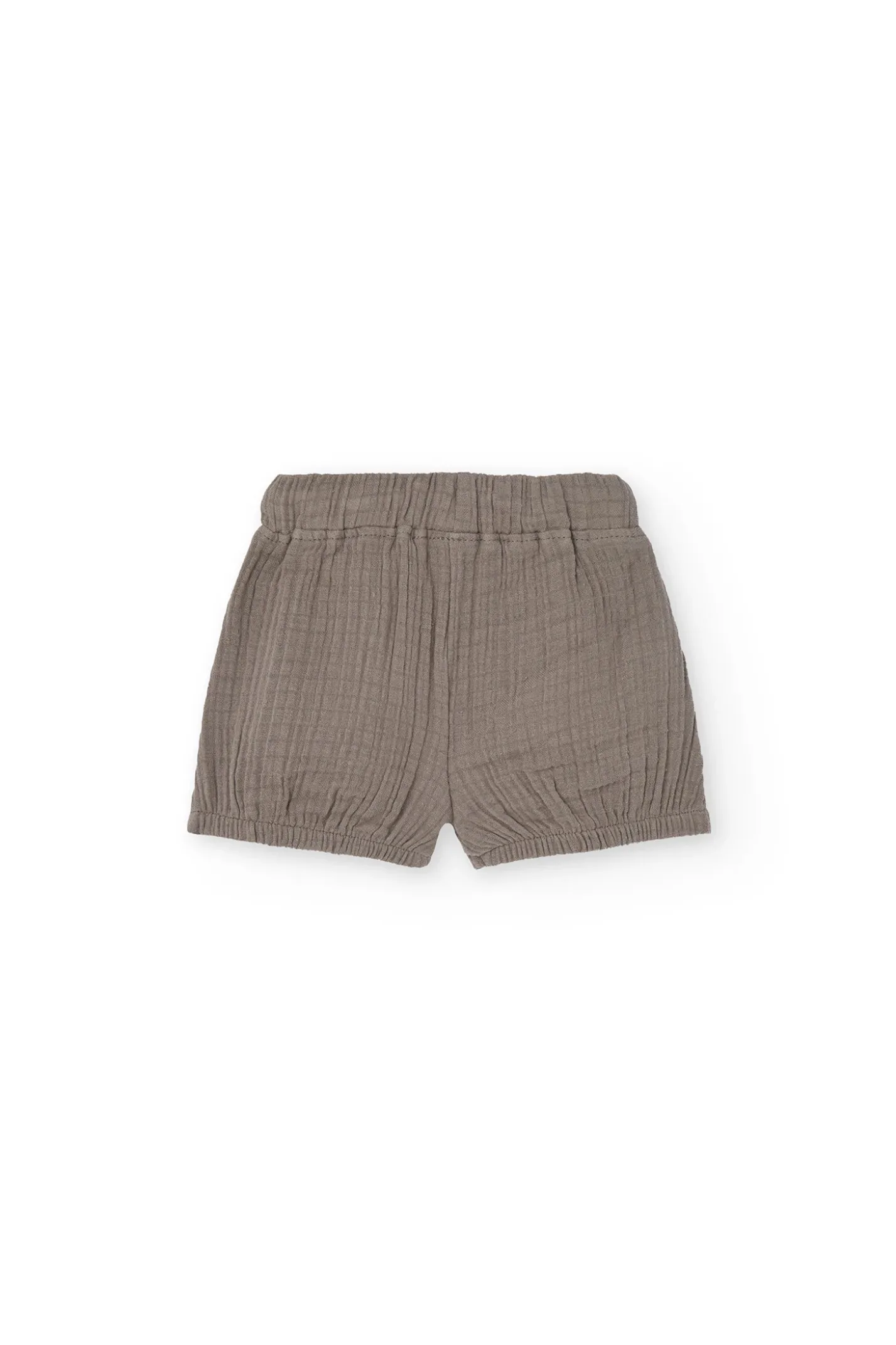Set bambino in maglia con stampa di t-shirt e pantaloncini nei colori chiari e marroni.