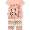 Set composto da maglietta e pantalone a maglia per neonata in colore salmone.