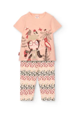 Set composto da maglietta e pantalone a maglia per neonata in colore salmone.