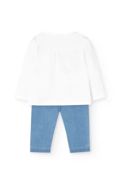 Set coordinato con maglietta e pantaloni in maglia per bambina in colore bianco.