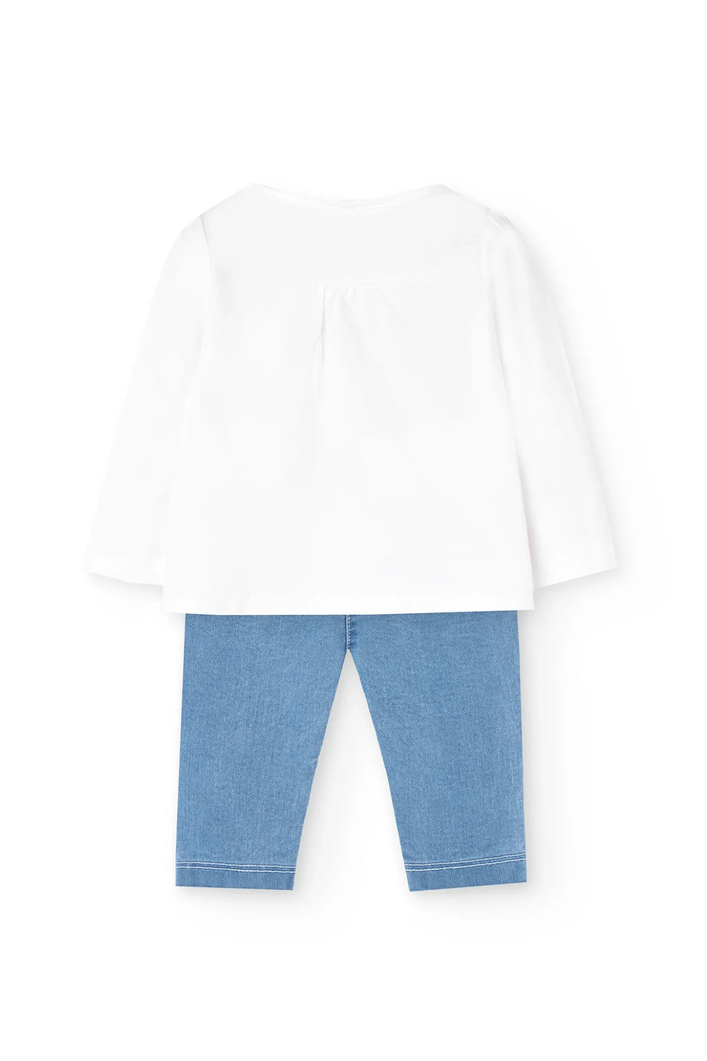 Set coordinato con maglietta e pantaloni in maglia per bambina in colore bianco.