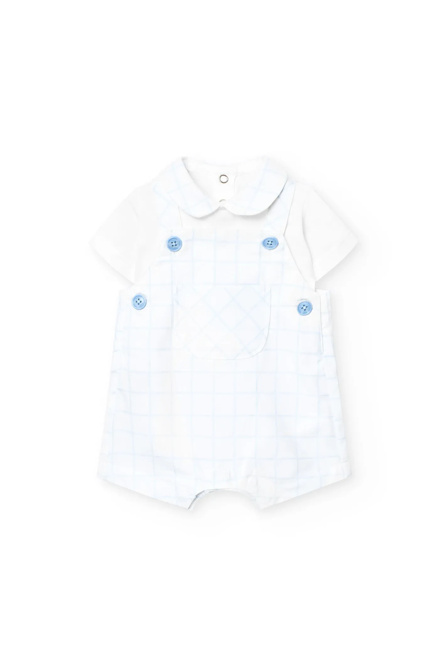 Set da neonato lavorato a maglia in colore bianco con stampa a quadri.