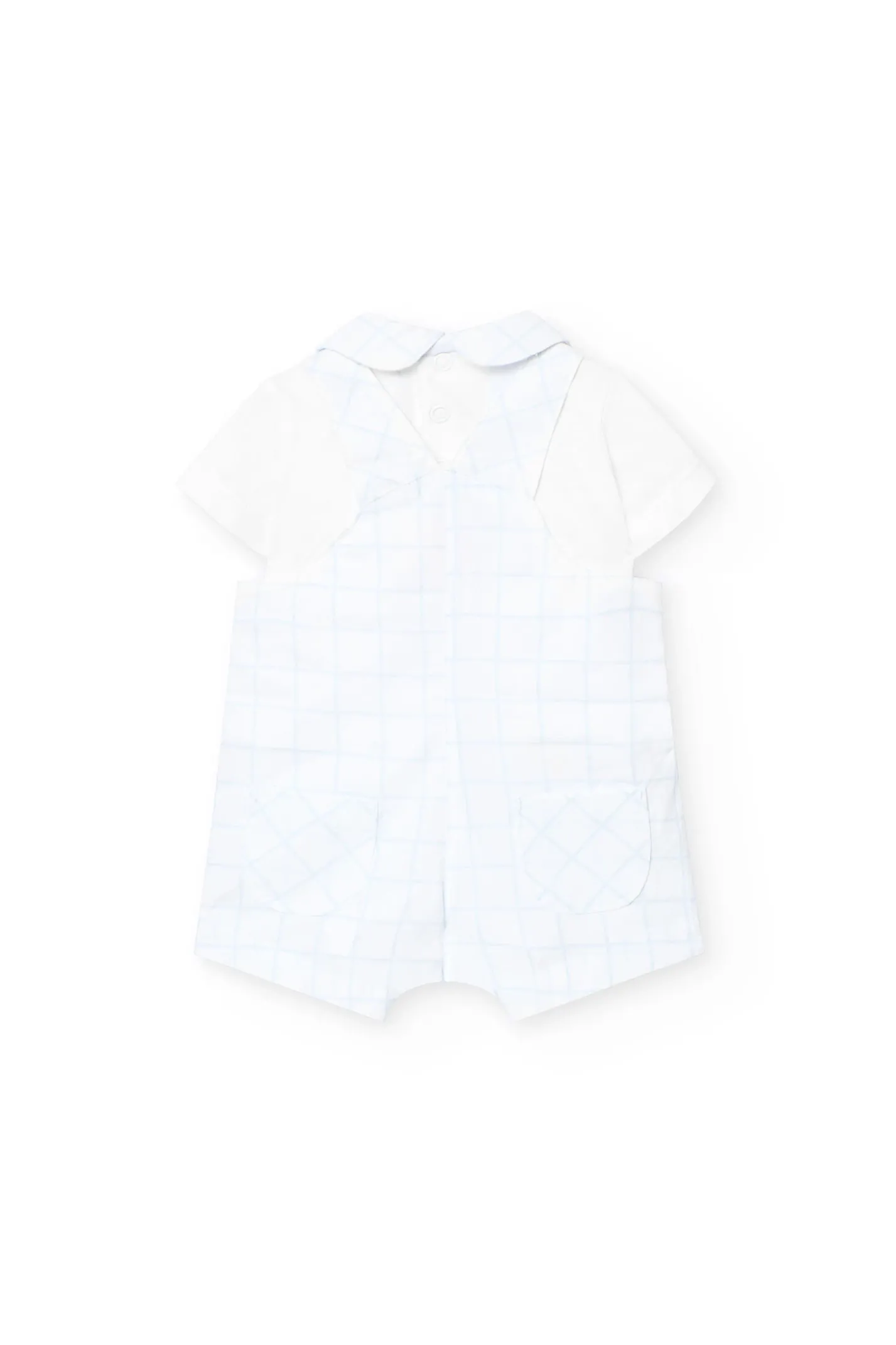 Set da neonato lavorato a maglia in colore bianco con stampa a quadri.