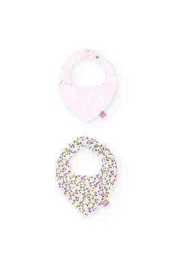 Set di bavaglini a fazzoletto in jersey per neonati unisex di colore rosa con stampa floreale.