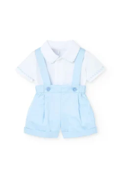 Set di maglietta e pantaloncini in maglia per neonato di colore blu.
