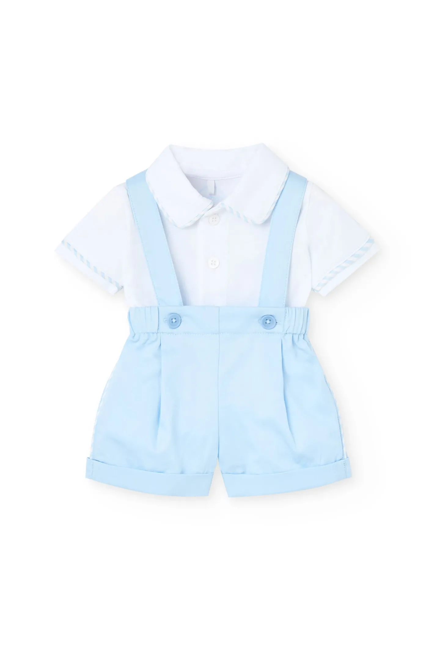 Set di maglietta e pantaloncini in maglia per neonato di colore blu.