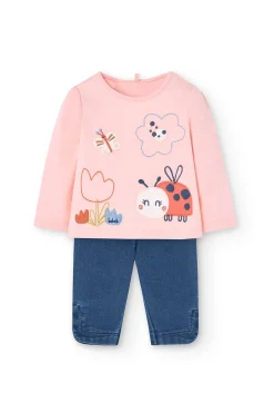 Set di maglietta e pantaloni in maglia per neonata di colore rosa