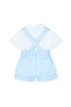Set di maglietta e pantaloncini in maglia per neonato di colore blu.