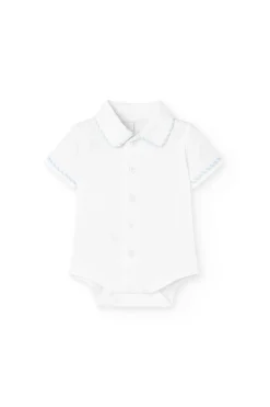 Set di maglietta e pantaloncini in maglia per neonato di colore blu.