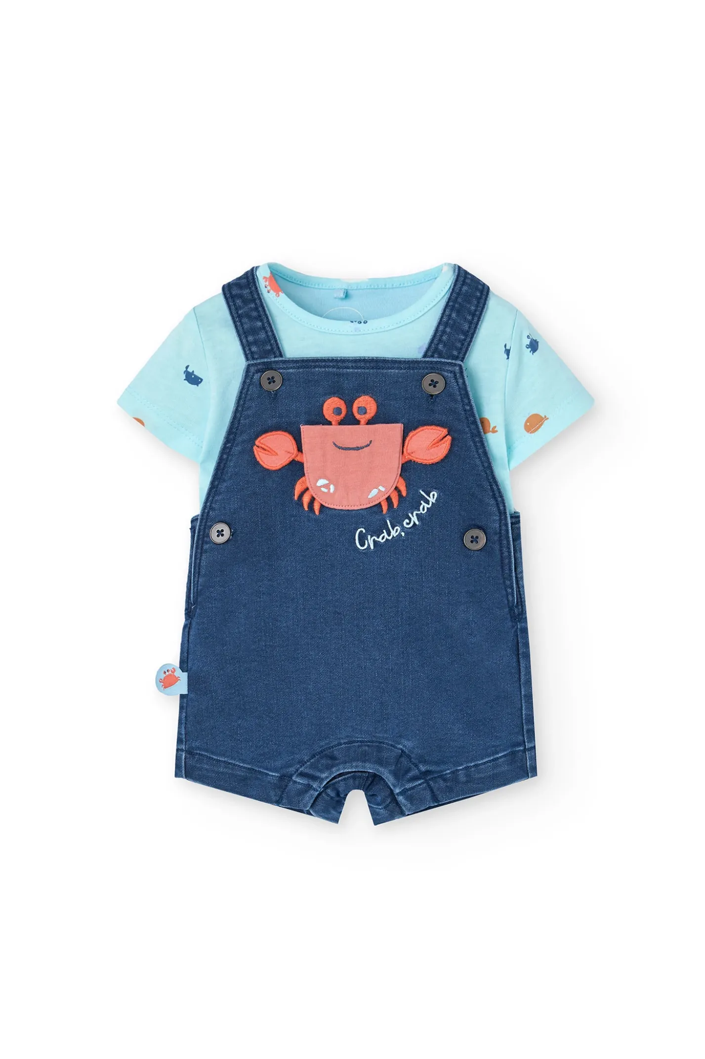 Set di maglietta in maglia per neonato in colore acqua con stampa di granchio.