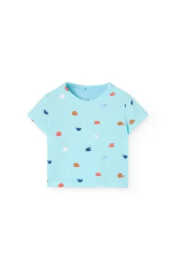 Set di maglietta in maglia per neonato in colore acqua con stampa di granchio.