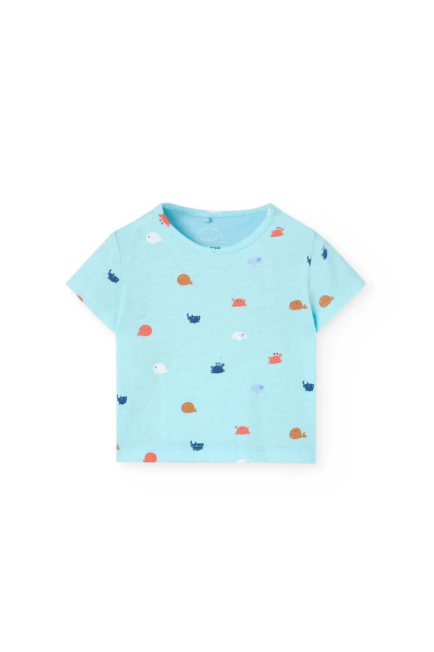 Set di maglietta in maglia per neonato in colore acqua con stampa di granchio.