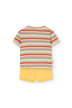 Set di maglietta in maglia per neonato di colore giallo con stampa a righe e coccodrillo.