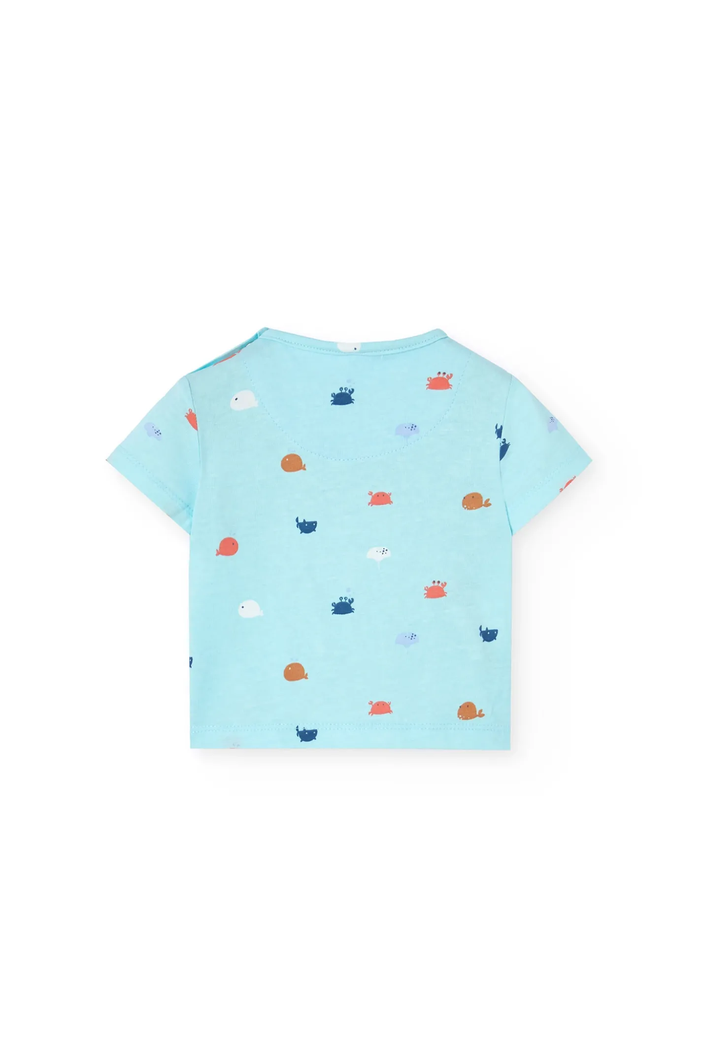 Set di maglietta in maglia per neonato in colore acqua con stampa di granchio.