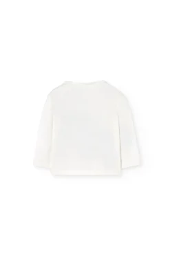 Set di maglietta in maglia per neonato di colore bianco e pantalone in blu.