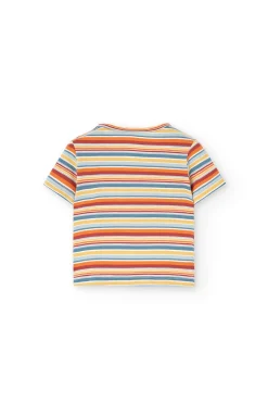 Set di maglietta in maglia per neonato di colore giallo con stampa a righe e coccodrillo.
