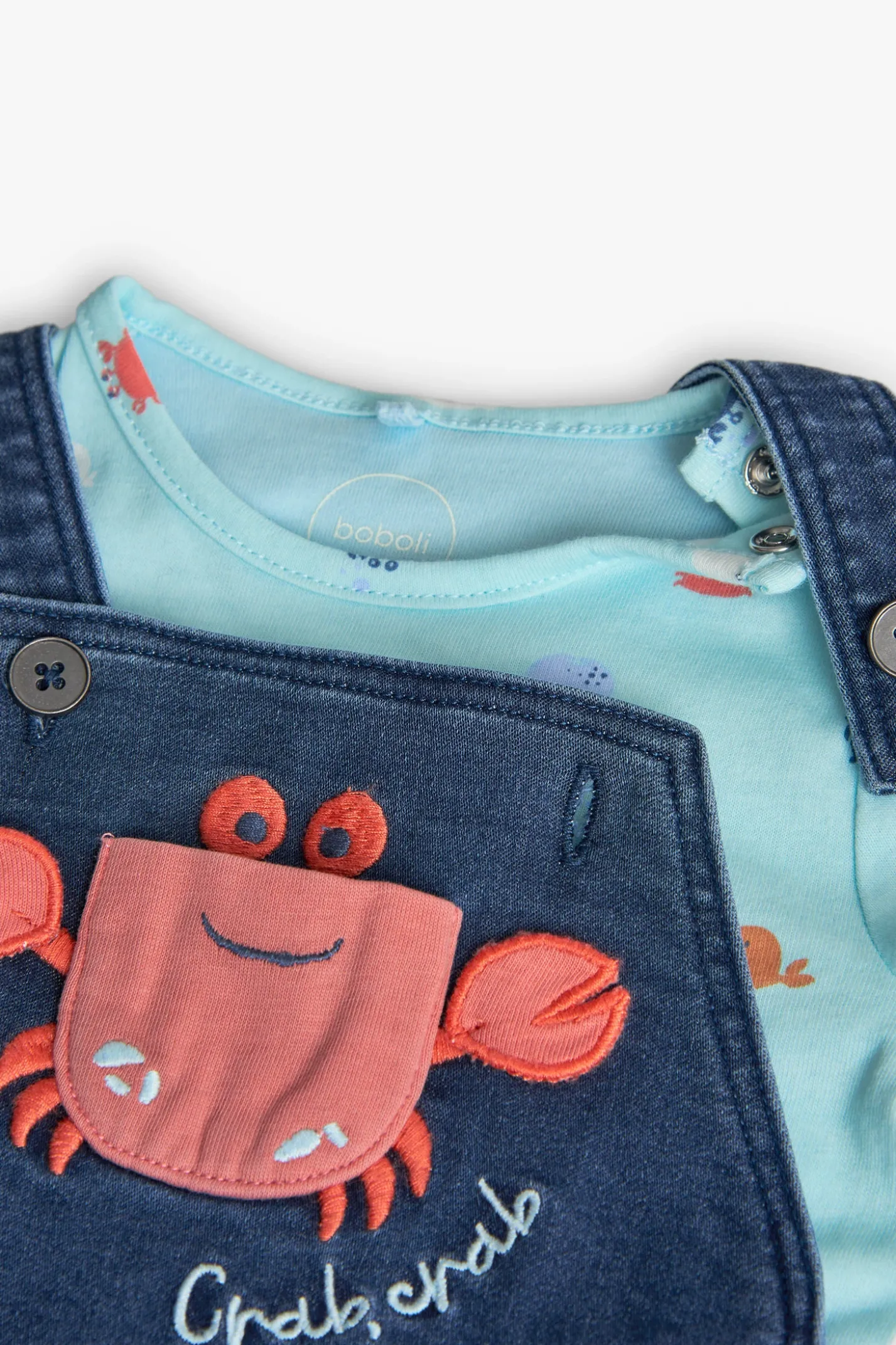 Set di maglietta in maglia per neonato in colore acqua con stampa di granchio.