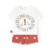 Set di t-shirt e pantaloncini in maglia per neonato bianco con motivo di leone.