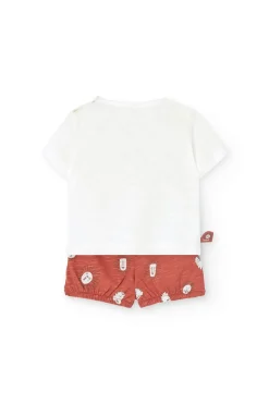 Set di t-shirt e pantaloncini in maglia per neonato bianco con motivo di leone.
