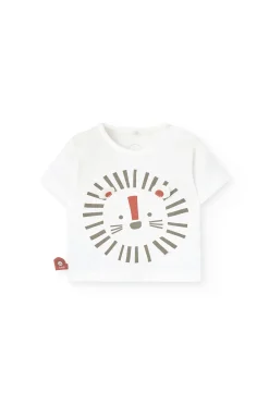 Set di t-shirt e pantaloncini in maglia per neonato bianco con motivo di leone.