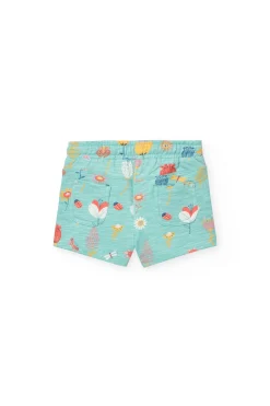 Short a maglia per neonata con stampa in colore acquamarina