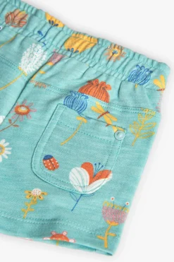 Short a maglia per neonata con stampa in colore acquamarina