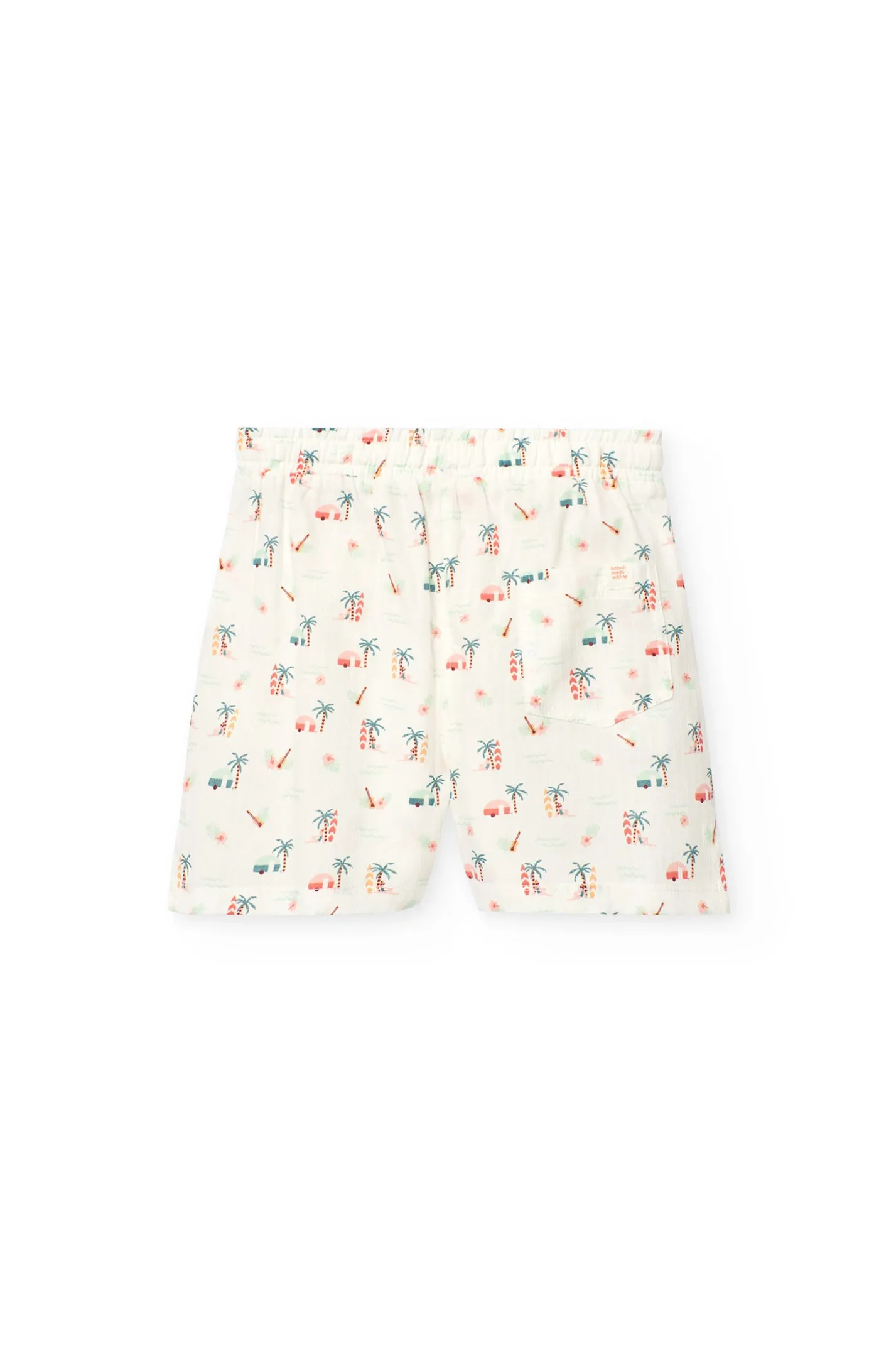 Short in batista per bambina con stampa tropicale in colore chiaro.