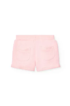 Short in felpa per bambina di colore rosa.