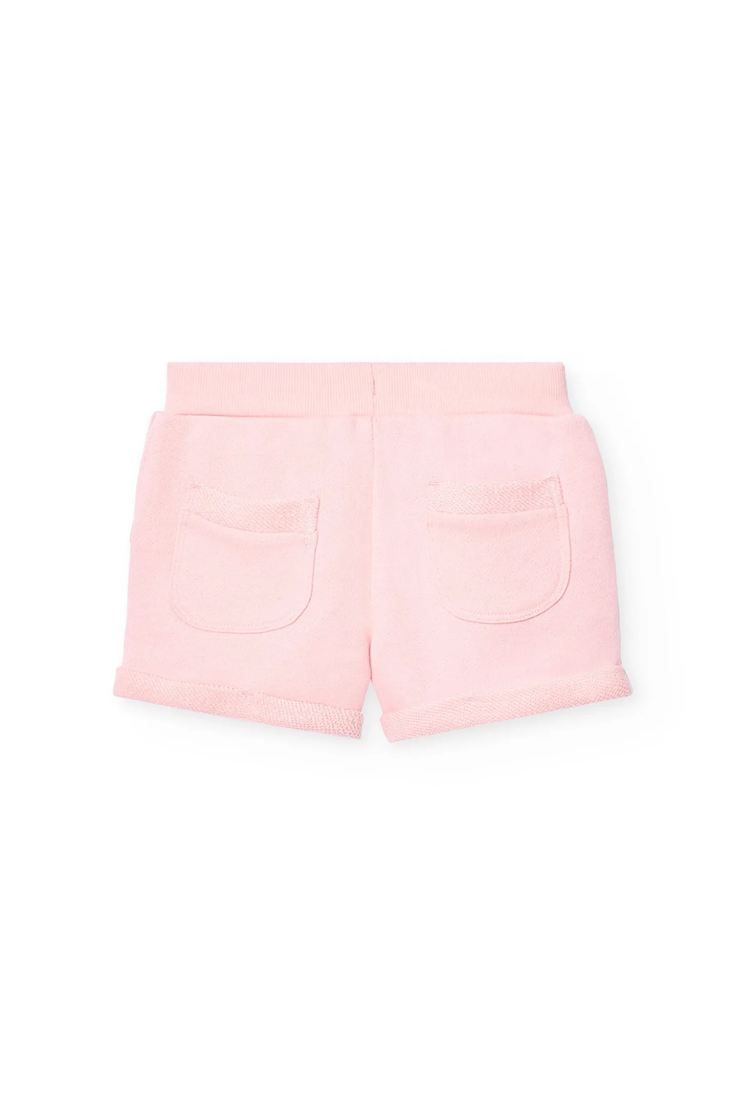 Short in felpa per bambina di colore rosa.
