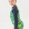 Short in maglia per bambina con stampa nei colori verde e blu.