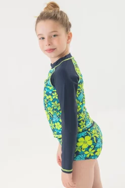 Short in maglia per bambina con stampa nei colori verde e blu.