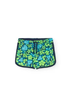 Short in maglia per bambina con stampa nei colori verde e blu.